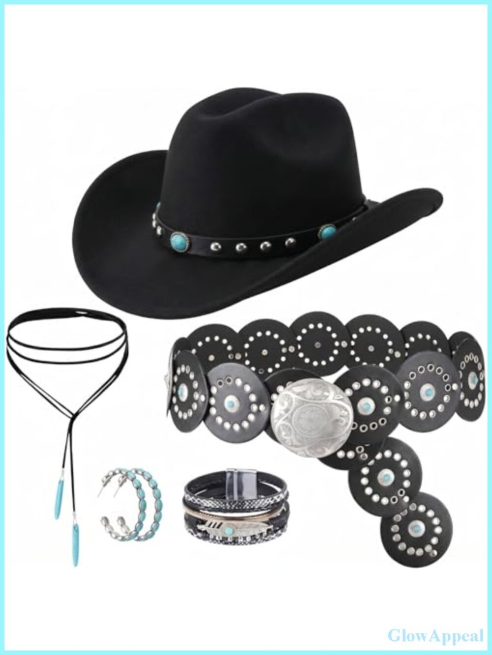 Cutecrop 5 Pc Cowgirl Costume Set w/ Felt Hat, Belt, Jewelry
